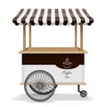 Realistic street food cart with wheels. Mobile coffee market stall template. Hot coffee kiosk store mockup isolated