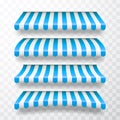 Realistic striped shop sunshade. Store awning. Shop tent isolated set. Vector illustration