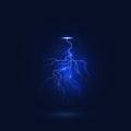 Realistic style of bright glowing lightning isolated on dark background, natural light effect Royalty Free Stock Photo