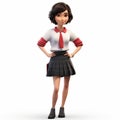 Realistic Yet Stylized Cartoon Girl In School - Maya Rendered Youthful Protagonist