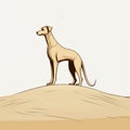 Realistic Yet Stylized Drawing Of A Dog On A Sand Hill