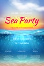 Realistic summer poster. Pool party design, ocean underwater scene for vacation marine event. Vector sea beach party Royalty Free Stock Photo