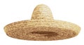 Realistic Summer Straw Wicker Hat like Mexican Sombrero in Front View