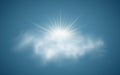 Realistic sun with clouds. Sunlight. Sun rays. Transparent clouds. Vector illustration. Summer time. Vector illustration