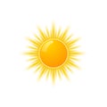 Realistic sun icon for weather design. Sunshine symbol happy orange isolated sun illustration Royalty Free Stock Photo