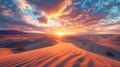 Realistic sunset over vast desert, detailed sand dunes, long shadows in golden hour light Royalty Free Stock Photo