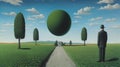 Realistic Surreal Sustainability Painting With Green Ball By Magritte