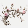 Realistic Surrealism: Twisted Floral Branch With Pink Roses