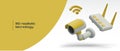 Realistic surveillance camera, router, Wi Fi signal sign. Online monitoring