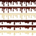 Realistic sweet chocolate dripping, flowing hot chocolate borders. Delicious chocolate drips, liquid frosting streams Royalty Free Stock Photo