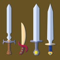 Realistic Swords and knives set. Different types.