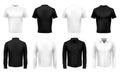 Realistic t-shirt and shirt mockup. Formal male uniform, black wearing and white shirts. Realistic 3D clothes vector