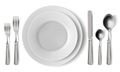 Realistic table cutlery serving. Empty plates with silver cutlery, dinner serving setting. Lunch serving dishes vector