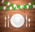 Realistic table setting st patrick wooden texture