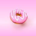 Realistic tasty pink donut for Your business project. 3d illustration isolated on pink background. Vector Illustration