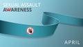 Realistic teal ribbon. Awareness sexual assault month poster. Vector illustration. World sexual assault day solidarity