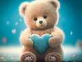 Realistic Teddy bear holding a heart for Love and Valentines concept, Generative AI