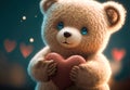 Realistic Teddy bear holding a heart for Love and Valentines concept, Generative AI