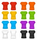 Realistic Template Blank Color Woman T-shirt. Vector