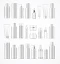 Realistic Template Blank White Big Cosmetic Bottles Set Isolated. Vector