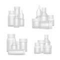 Realistic Template Blank White Plastic Bottle Pack Set. Vector