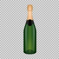 Realistic template empty beautiful glass champagne bottle with cap.