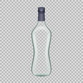 Realistic template empty beautiful glass vodka bottle with cap. Royalty Free Stock Photo