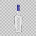 Realistic template empty beautiful glass liquor bottle with cap.