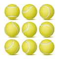 Realistic Tennis Ball Set Vector. Classic Round Yellow Ball. Different Views. Sport Game Symbol. Isolated Illustration Royalty Free Stock Photo