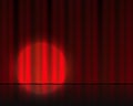 Realistic theater stage. Red curtains and spotlight. Circus or cinema drape. Vector 3D theater background Royalty Free Stock Photo