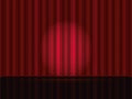 Realistic theatrical drapes with spotlight. Empty scene with a red curtain. Vector Royalty Free Stock Photo