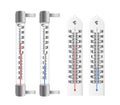 Realistic thermometers set. Outdoor and indoor celsius thermometers for temperature and weather