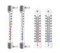 Realistic thermometers set. Outdoor and indoor celsius thermometers for temperature and weather