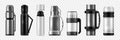 Realistic Thermos Transparent Icon Set