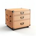 Realistic Three Drawer Chest In Light Orange With Metallic Rotation