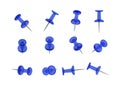 12 Realistic Thumbtacks - BLUE Set