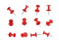 12 Realistic Thumbtacks - RED Set (Translucent Plastic) Royalty Free Stock Photo