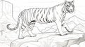 Realistic Tiger Coloring Page With Desert Background