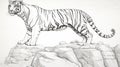 Realistic Tiger Drawing On Rock: Detailed Character Illustration