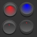 Realistic toggle switch. Black switches with backlight, on/off - position, Vector illustration Royalty Free Stock Photo