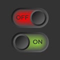 Realistic toggle switch. Black switches with backlight, on/off - position, Vector illustration Royalty Free Stock Photo