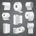 Realistic toilet paper roll mock up set isolated vector illustration blank white 3d packaging kitchen towel template Royalty Free Stock Photo