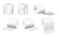 Realistic toilet paper roll set isolated on white background. Collection of soft textured sanitary napkin in different angles and