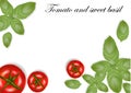 Realistic tomatoes and basil leaves. Good for web and print design. Vector