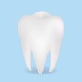 Realistic tooth on blue background. Dental, medicine and health concept design element