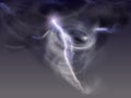 Realistic tornado with lightning. Storm cyclone, twist wind destruction hurricane in sky clouds, smoke funnel nature