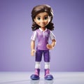 Realistic Toy Girl Doll With Dark Hair In Lavender Soccer Uniform