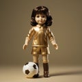 Realistic Toy Mary Doll In Dark Gold Soccer Uniform