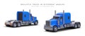 Realistic tractor unit with blue cab, front and rear view. Truck without trailer Royalty Free Stock Photo