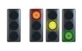 Realistic traffic light template, isolated on white background. Red, yellow, green lights. Go, wait and stop. Vector illustration Royalty Free Stock Photo